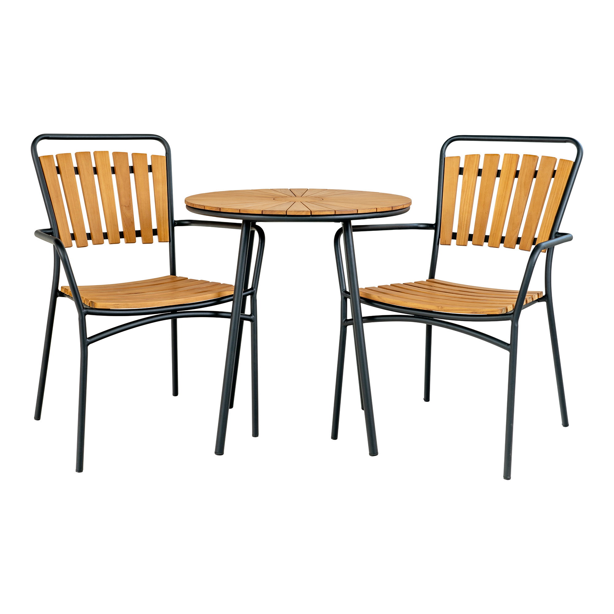 Cleveland Cafébord, teak bordplade, natur, sorte ben, ø70x74 cm - Billede 4