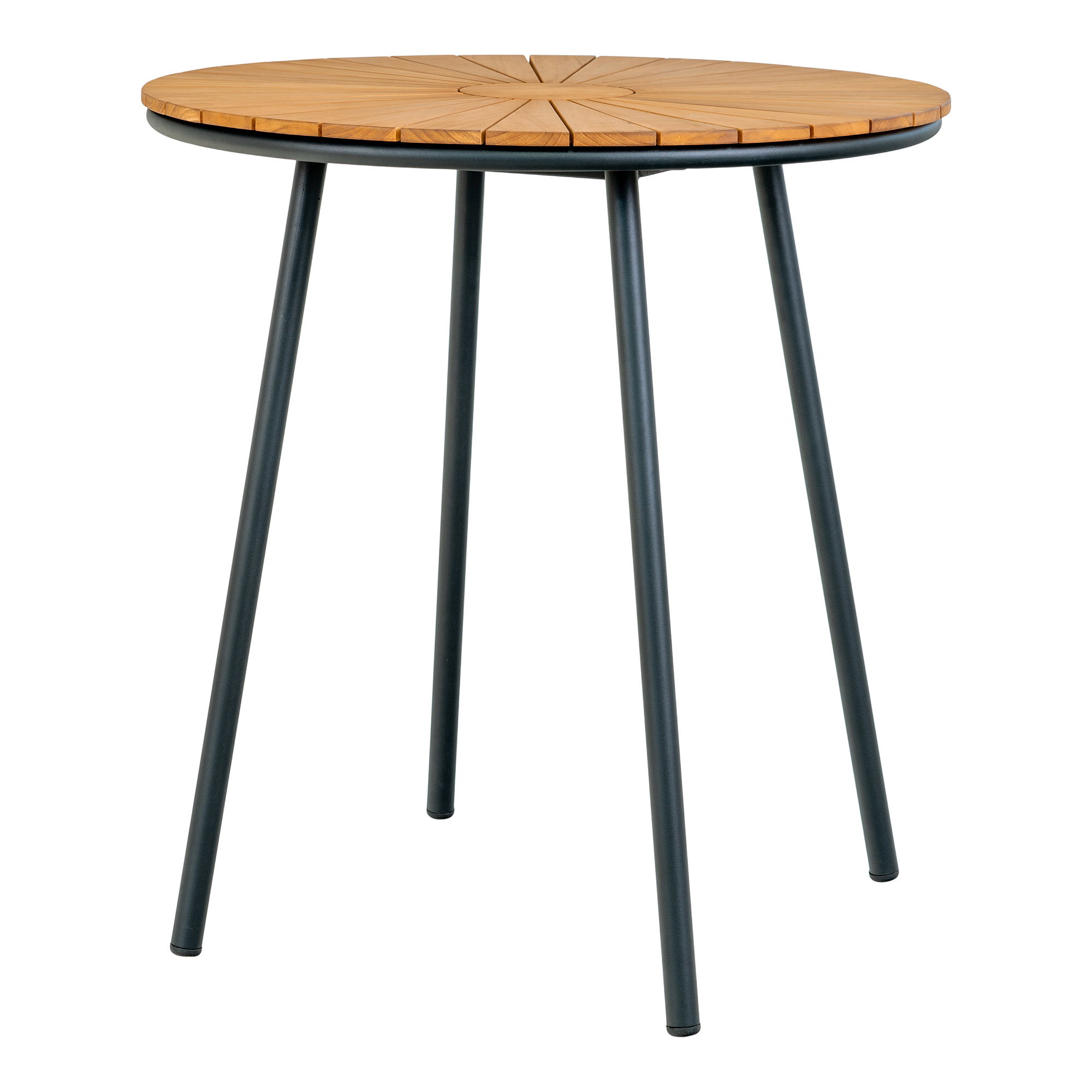 Cleveland Cafébord, teak bordplade, natur, sorte ben, ø70x74 cm