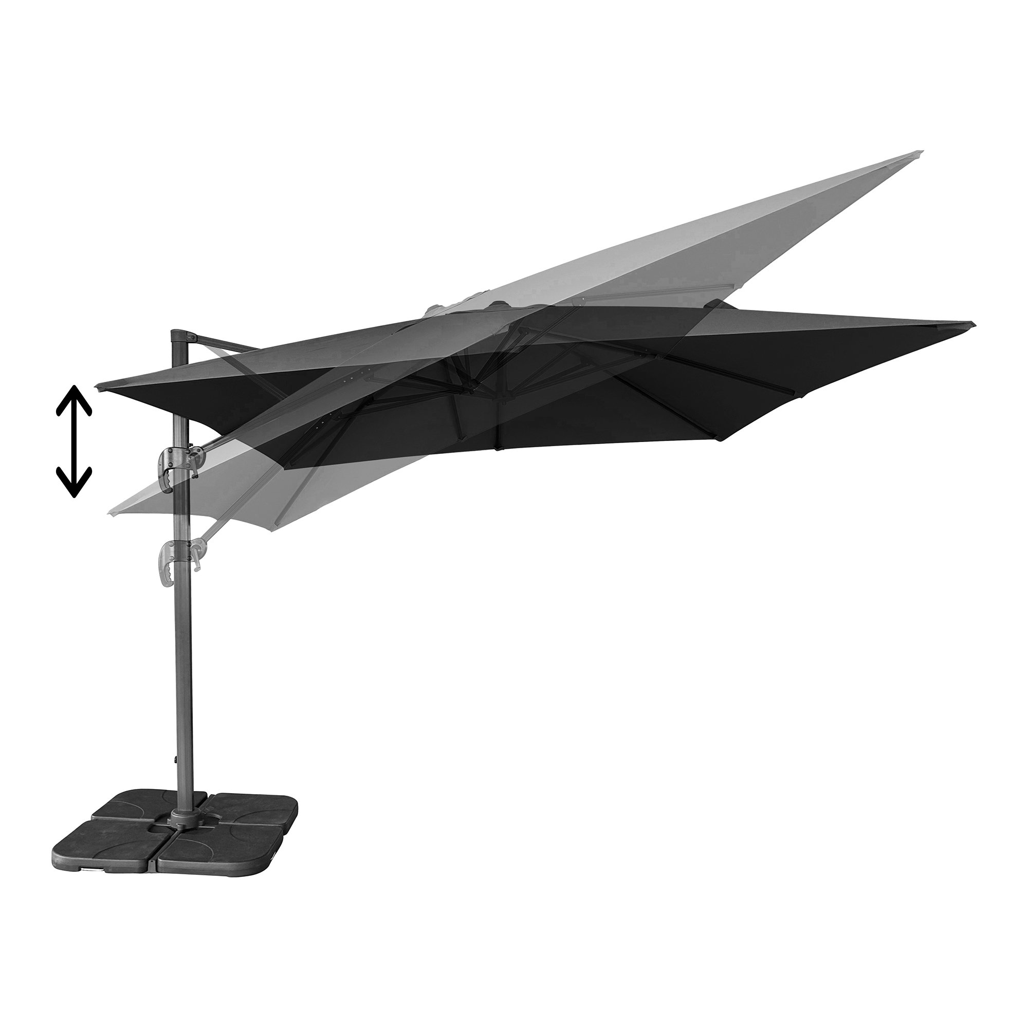 Baza Hængeparasol, med parasolfod, alu stok, sort, 295x295 cm - Billede 2
