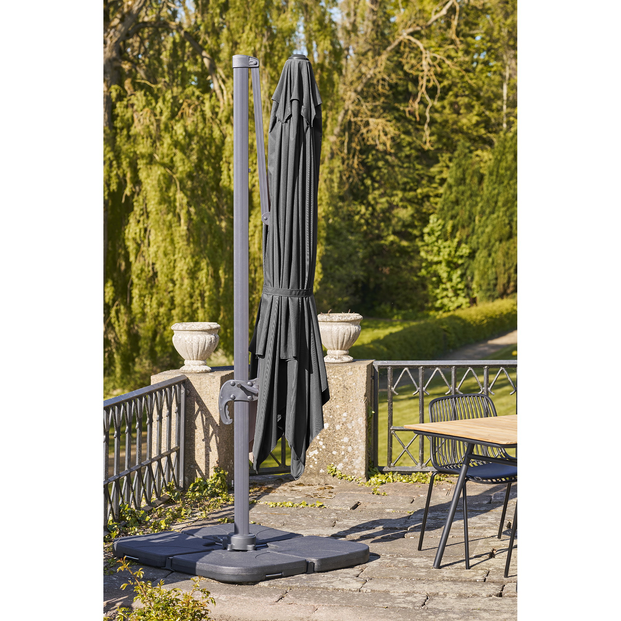 Baza Hængeparasol, med parasolfod, alu stok, sort, 295x295 cm - Billede 9